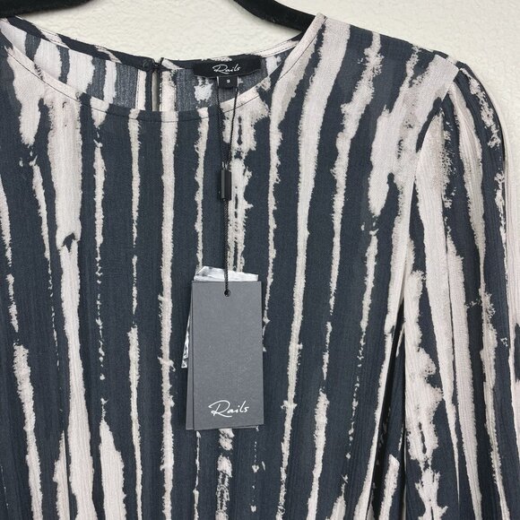 Rails NWT Inez Dress Women's Small Black Nile Mini Dress Long Sleeve Smocked - Picture 9 of 16